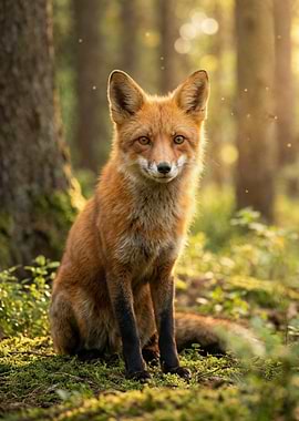 Fox Portrait in Forest Sunlight