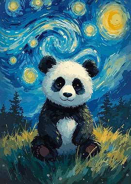 Cute Panda Starry Night