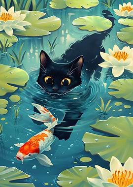 Black Cat Water Lillies