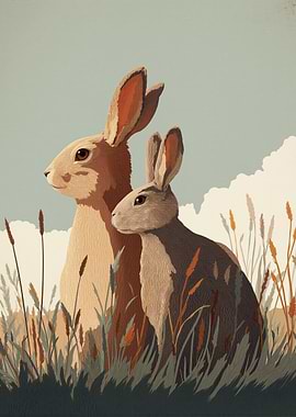 Rabbit Friends Side by Side