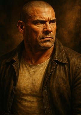 Bald Lincoln Burrows in Leather Jacket Portrait