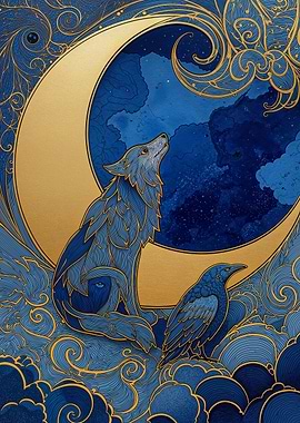 Wolf and Raven Friendship