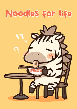 Zebra eating noodles cartoon illustration