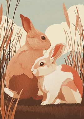 Two Rabbits in a Field