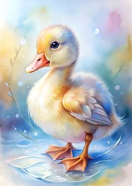 Watercolor Baby Duck Portrait