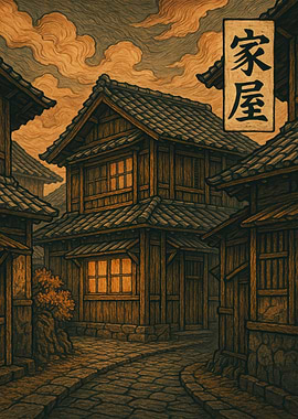 Traditional Japanese Townscape Illustration