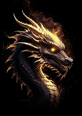 Golden Dragon on Black Background