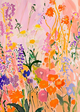 Abstract Floral Painting with Vibrant Colors