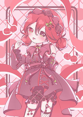Cherry-themed Anime Girl Illustration