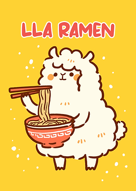 Llama Ramen Cartoon Illustration