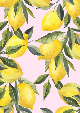 Lemon and Leaves Watercolor Pattern