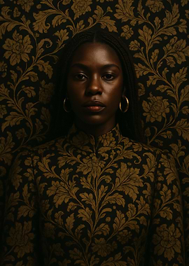 Dark Luxe Portrait – Gold Pattern Art