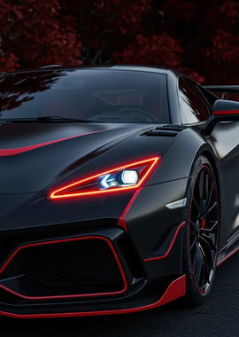 Sleek Black Sports Car with Red Trim