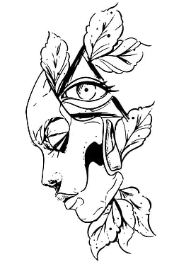 Abstract Face with Eye and Leaves