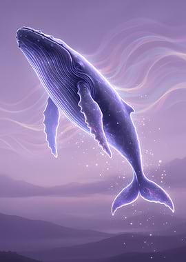 Celestial Whale in Lavender Sky