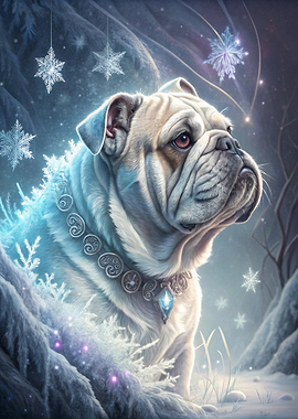 Winter Bulldog with Snowflake Ornament