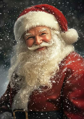 Smiling Santa Claus in Falling Snow