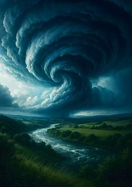 Dramatic Storm Cloud Over River Landscape