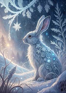 Winter Rabbit with Snowflake Decorations