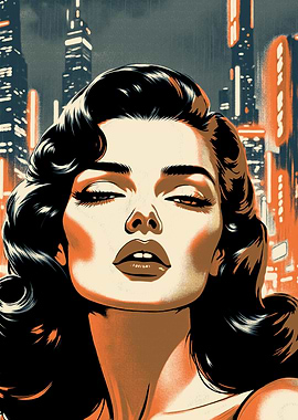 Retro Woman in Cityscape Art