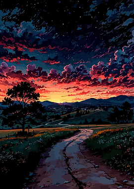 Sunset Country Road Landscape