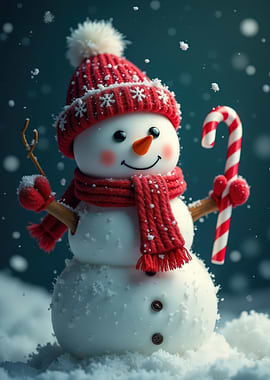 Festive Snowman with Candy Cane