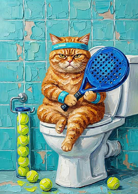 Grumpy Cat Tennis Player on Toilet