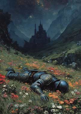 Fallen Knight in Floral Field