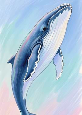 Whale in Pastel Ocean Digital Art