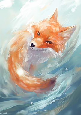 Fox in Water Digital Painting