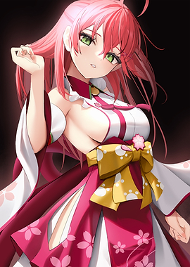 Anime Girl in Kimono with Cherry Blossoms