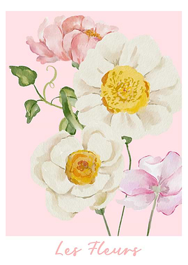 Watercolor Floral Art on Pink Background
