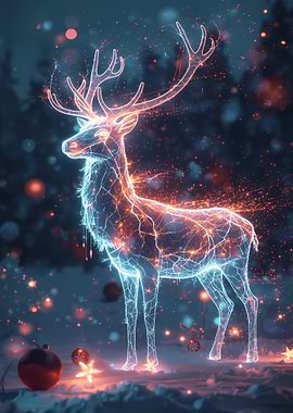 Glowing Christmas Deer in Winter Scene