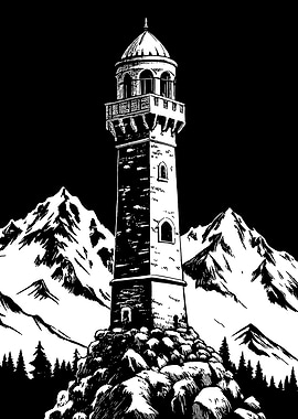 Lighthouse in the Mountains Illustration