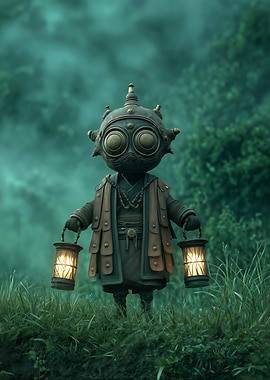 Lantern Bearer in Misty Forest