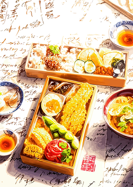Japanese Bento Box Meal Illustration