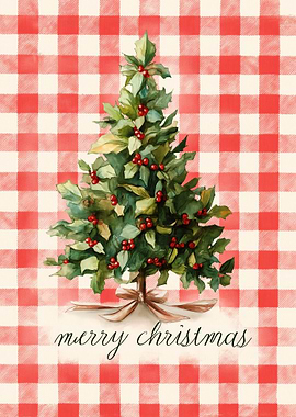 Watercolor Christmas Tree on Gingham