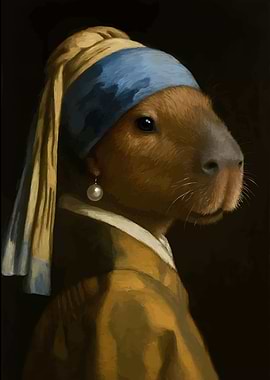 Capybara with a Pearl Earring Parody