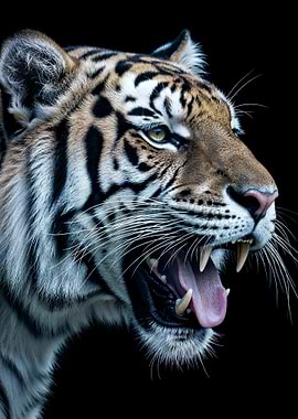 Roaring Tiger Portrait on Black Background