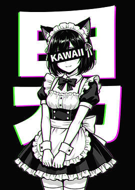 Glitch Anime Maid with Cat Ears