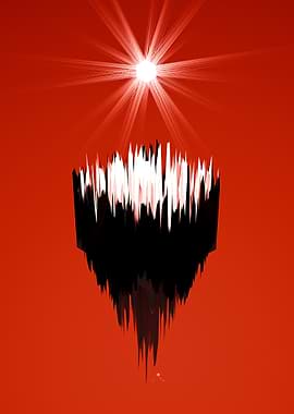 Abstract Red Landscape with Floating Structure