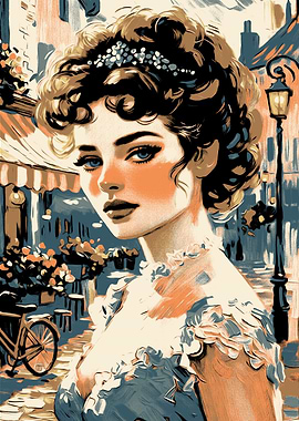 Elegant Woman in Parisian Street Scene