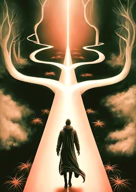 Man Walking Towards Lighted Path