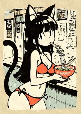 VintageAnime Catgirl Ramen