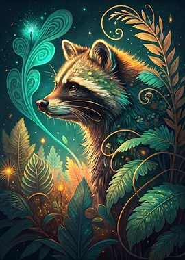 Raccoon in Enchanted Forest