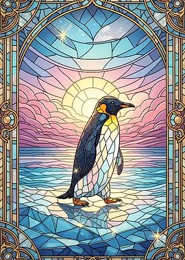 Stained Glass Penguin at Sunset