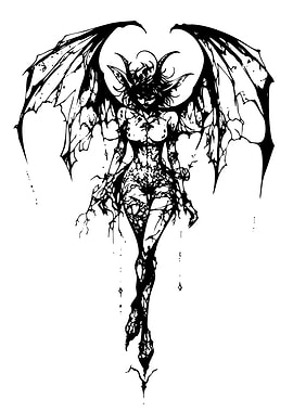 Black and White Demon Woman Illustration