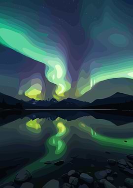 Aurora Borealis Over Lake