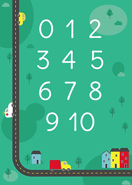 Numbers 0-10 with vehicles illustration