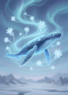 Ethereal Whale with Flowers